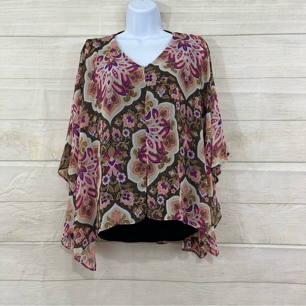 JM Collection Paisley V Neck Sheer Overlay With Tank NWOT